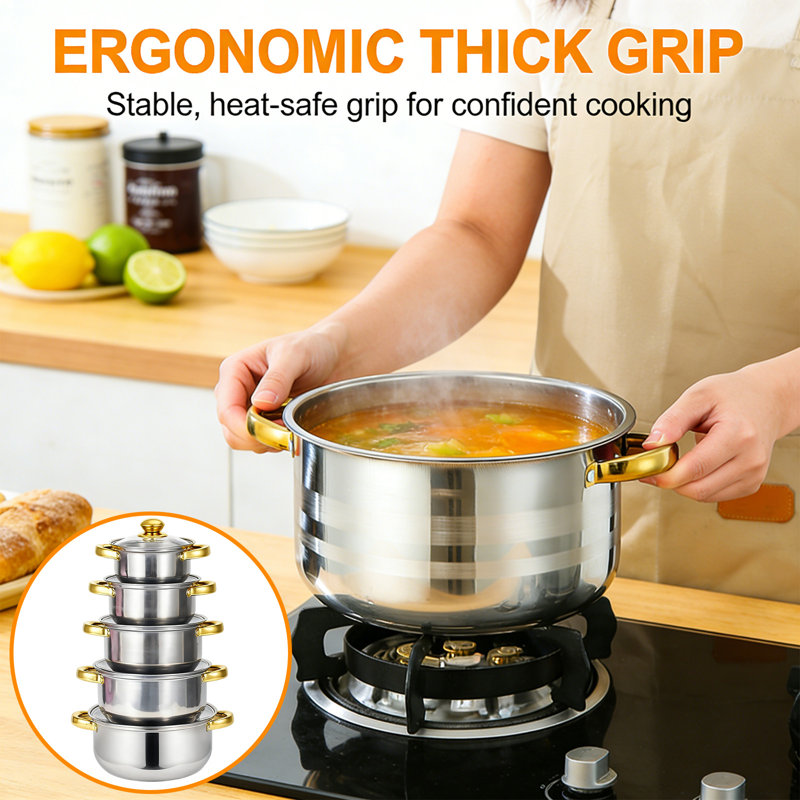 10 - Piece Stainless Steel Cookware Set, Silver/Gold
