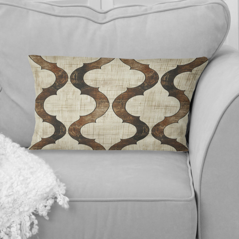 Brown Beige Ogee Pattern - Modern Lumbar Pillow