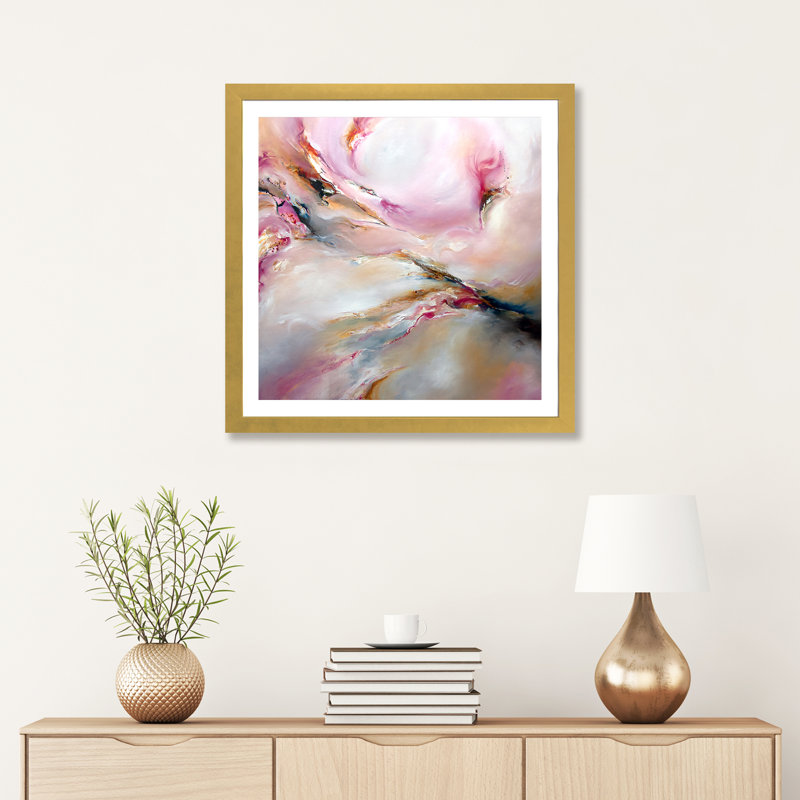 «Pink Haze» par J.A Art - reproduction, H 16 po x l 16 po x p 1 po, Papier encadré doré