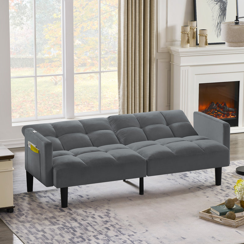 Futon Couch, Convertible Folding Sofa Bed, Gray