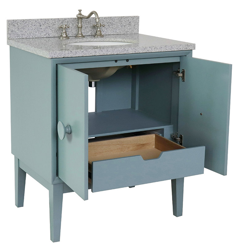 Crumley 31'' Single Bathroom Vanity with Top, Aqua Blue/Gray Granite