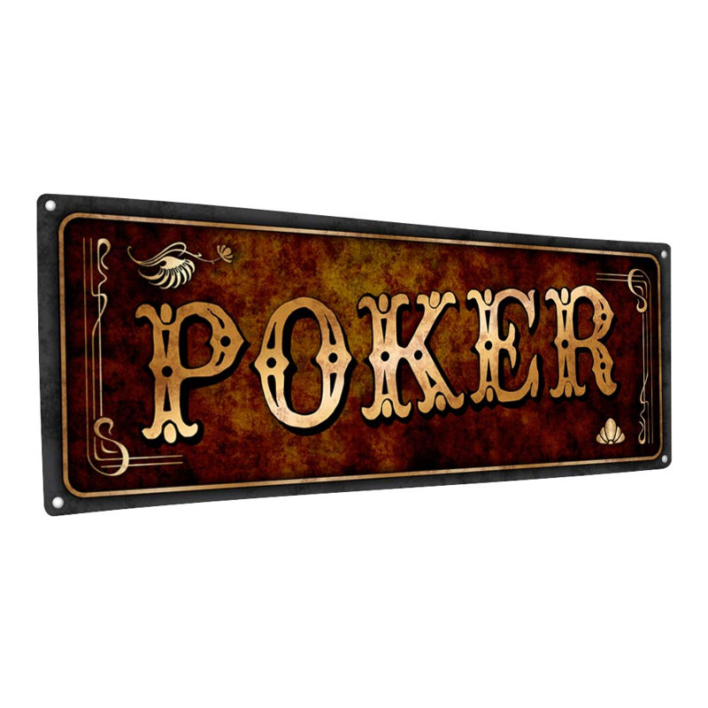 «Brown Poker Metal Sign» sur métal, H 4,25 po x l 11,5 po