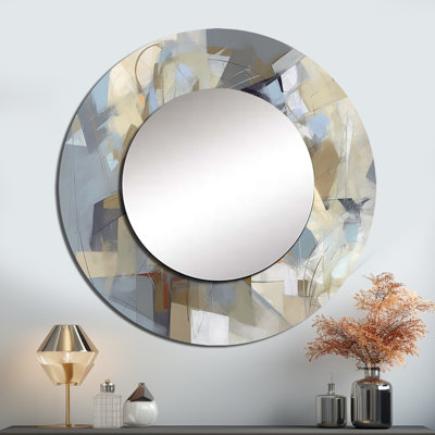 Beige And Grey Unbounded Creativity III - Abstract Round Mirror Wall Decor_MTMIR62017