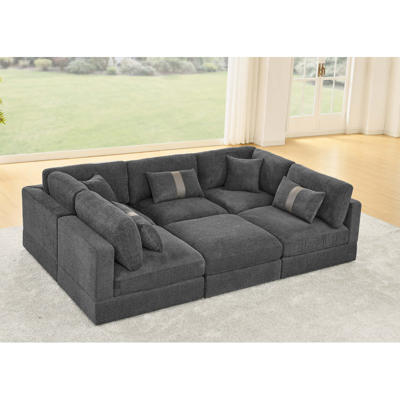Canapé modulaire 6 pièces Belandina, Velours côtelé gris foncé