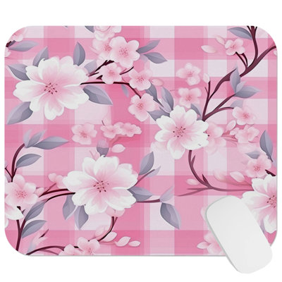Floral Pink Plaid Flowers II Gaming Cute Office Laptop Desk Pad Gift Mat Square Rectangle Non-Slip Mousepad