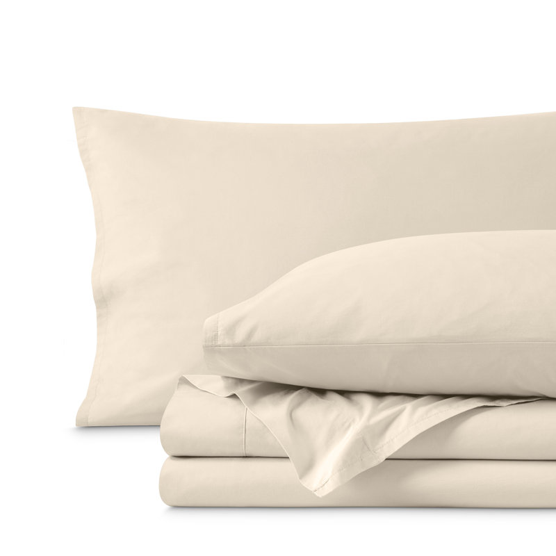 100% Cotton Percale Sheet Set, Twin XL Sheet Set with 1 Pillowcases, Sand