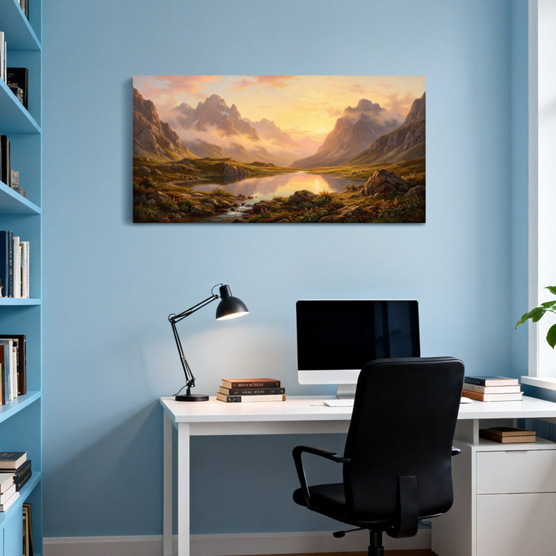 «Abstract Mountain Valley Sunset», reproduction d'art sur toile, H 16 po x l 32 po