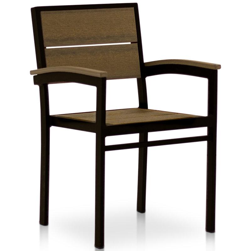 Chaise de patio empilable Reginald, Noir texturé/Acajou antique