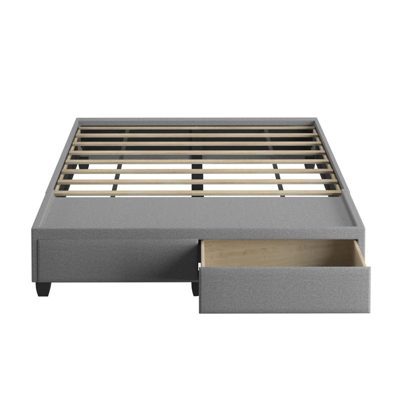 Lit plateforme avec rangement en lin Boyd Modena, gris, Double