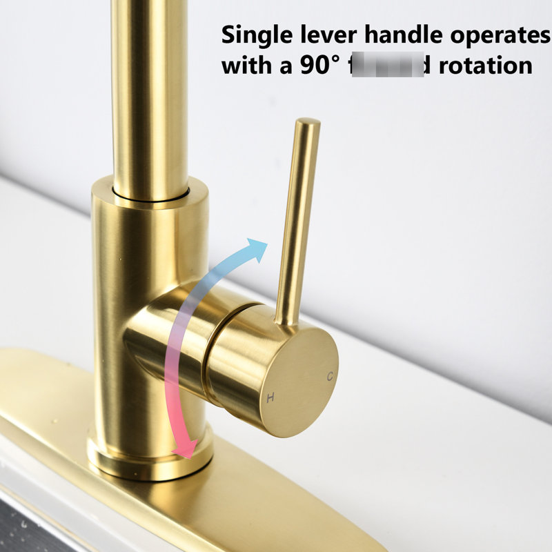 Brushed Gold Stainless Steel Kitchen Pull Down Faucet - Spot 360-Degree Swivel Spout 2'' Max Deck Thickness 1.8Gpm Flow With Spray Scratch, Rust, And Pause Button For Water 7.28''