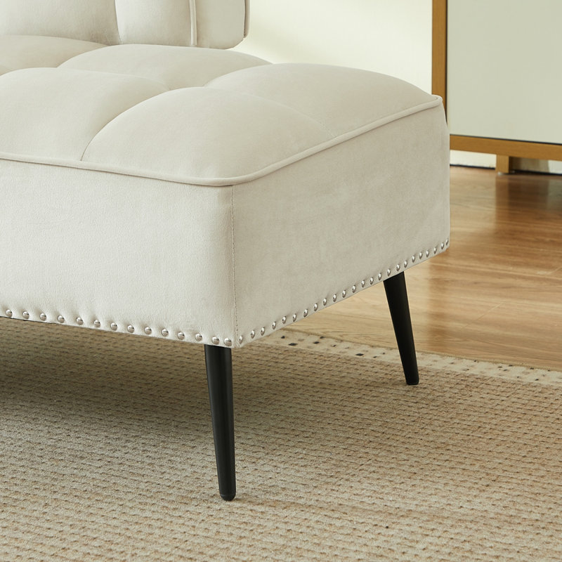 Canapé deux places en velours avec dossier, Beige