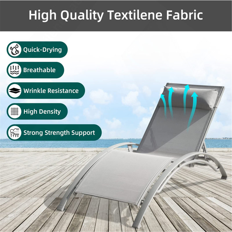 Pool Lounge Chairs Set Of 3, Adjustable Aluminum Outdoor Chaise Lounge Chairs With Metal Side Table, All Weather For Deck Lawn Poolside Backyard