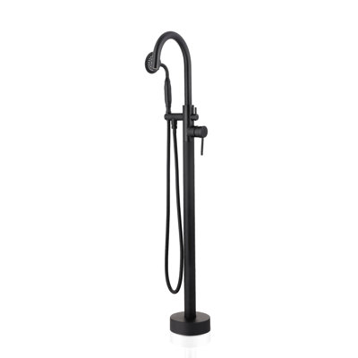 Robinet de baignoire au sol noir mat - Conception à arc élevé pour un accès facile à l'eau avec valve d'arrêt incluse et commodité