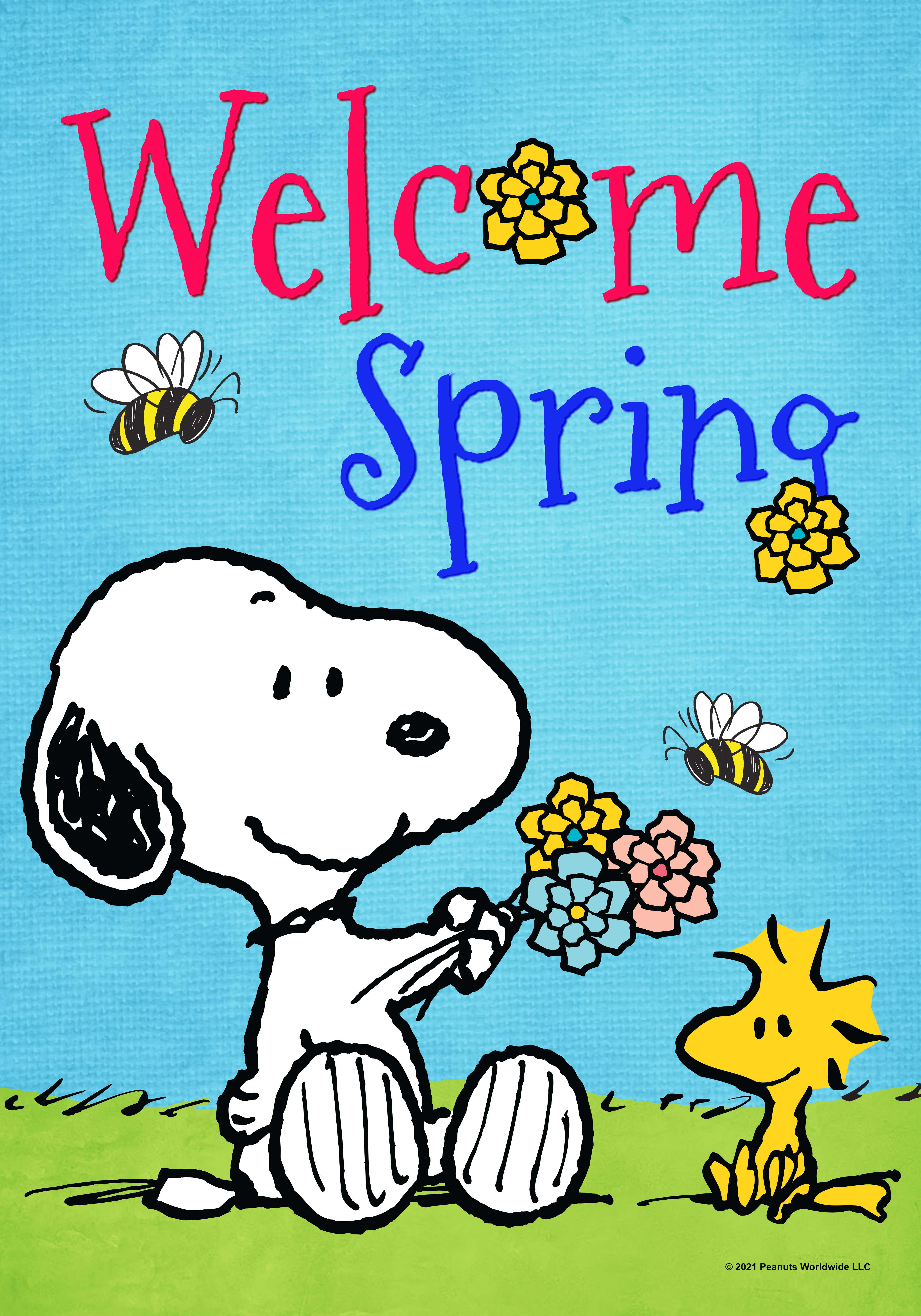 Back Yard Glory PEANUTS Welcome Spring Snoopy and Woodstock Everyday House  Flag, 28" x 40", Officially Licensed PEANUTS Product, Flag Stand Sold ...