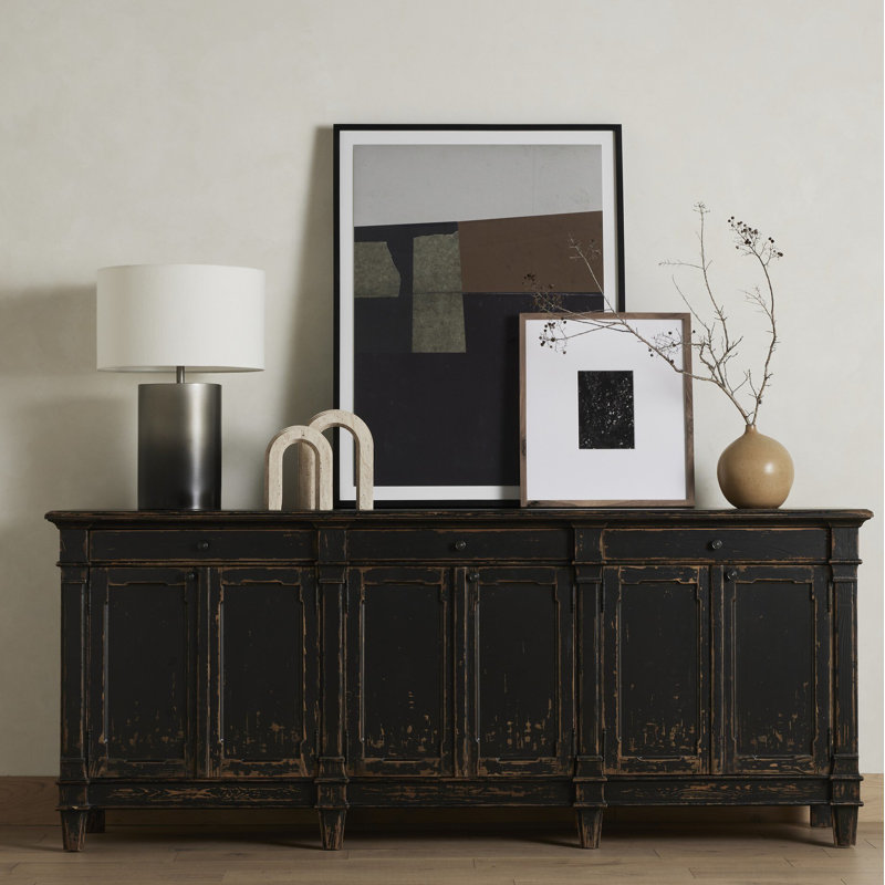 Marjorie 96.25'' W Solid Wood Sideboard, Distressed Black