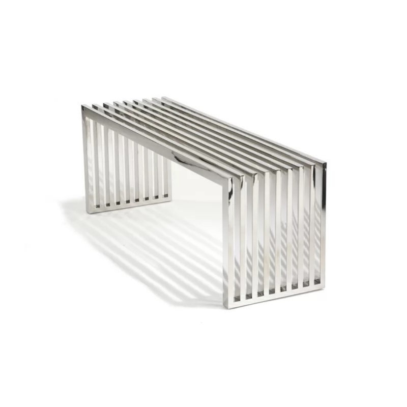 Banc en métal Waybury, Acier inoxydable poli, H 17 po x l 48 po x P 18 po