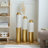 Decorative Metal Vase Set Of 3 With Geometric Hexagonal Texture, Gold And White Finish, Floor-Height Variants For Stylish, Stable Home Decor Accent.