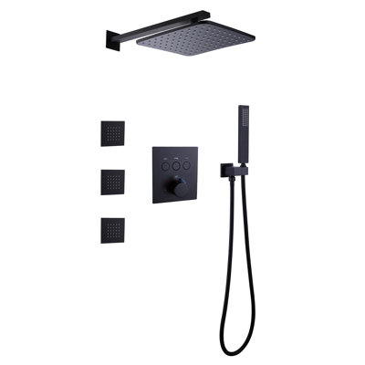 Système de douche thermostatique mural 10 "avec douchette et jets corporels