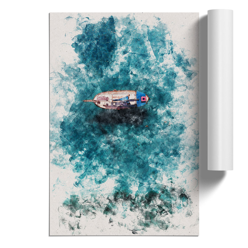 Boat and Swimmers in Cyprus Watercolour - Frameless Print, 84cm H x 59cm W x 0.1cm D