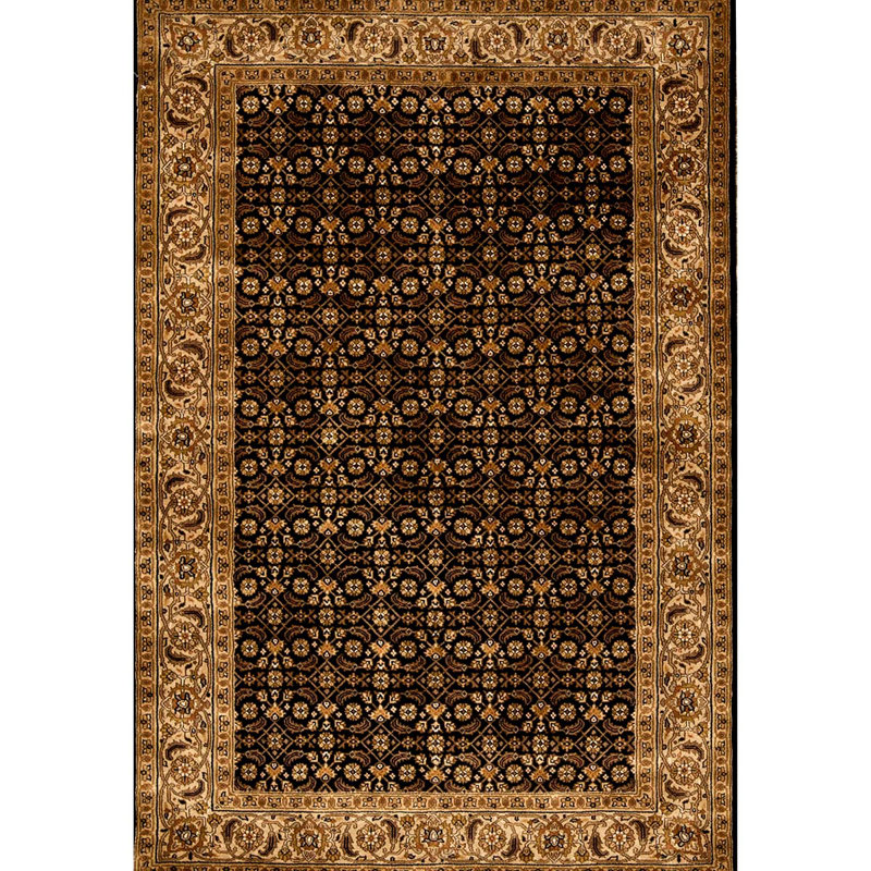 Tapis noir et doré de haute qualité noué à la main