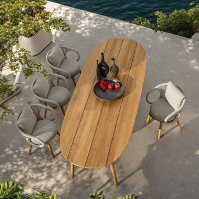 Ensemble de table de terrasse en teck tressé en bois massif teck