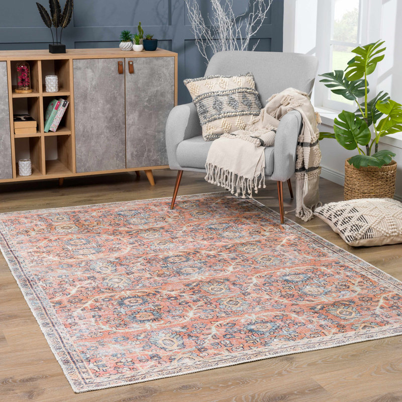 Tapis oriental rectangulaire en polyester tissé à la machine en brun, Rectangle 6 pi 7 po x 9 pi