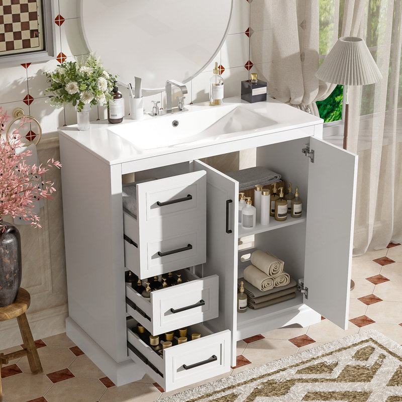 Meuble-lavabo moderne avec lavabo en céramique et nombreuses options de rangement