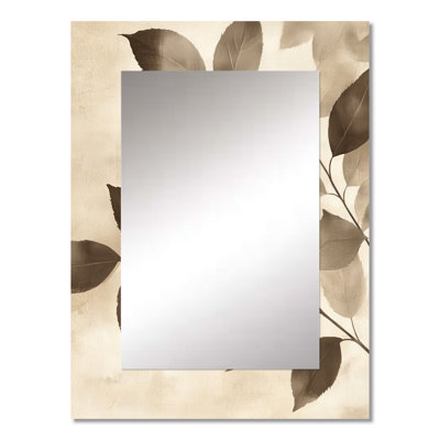 Taupe Leaves Mosaic Collage I - Leaves Decorative Mirror, Traditional Wall Mirror, Printed Metal Art