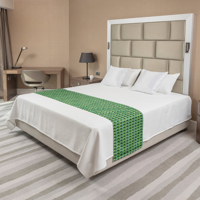Ambesonne Abstract Green Bed Runner Modernistic Squares Multicolor, Queen