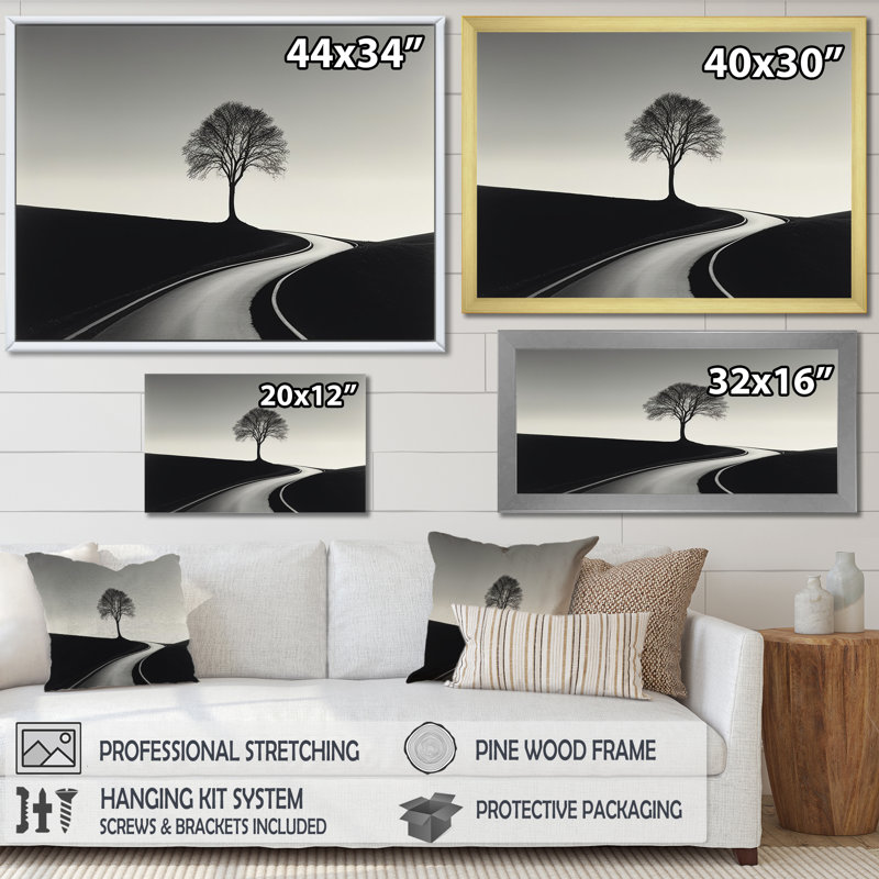 «Black and White Road», reproduction d'art sur toile, H 12 po x l 20 po x P 1 po, Cadre flottant doré