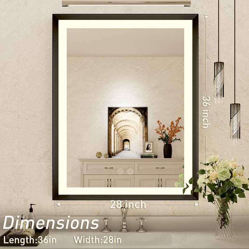 Led Bathroom Mirror, Metal Framed Lighted Vanity Mirror, Wall Mounted Bathroom Mirror With Lights, Natural Light, Anti Fog, Dimmable