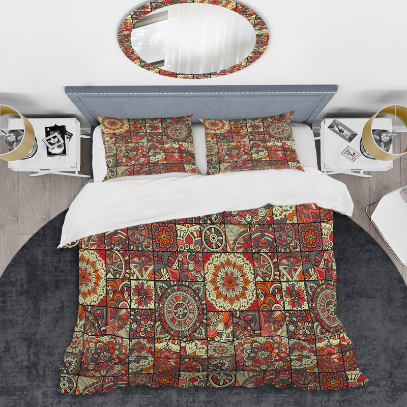 Red Floral Patchwork - Ensemble de housse de couette à motif, Housse de couette simple + 1 taie décorative stan