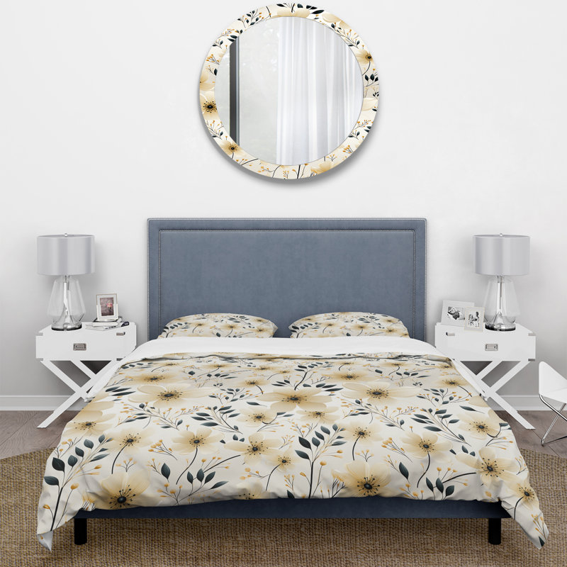 Ensemble de housse de couette minimaliste à motif de fleurs noires et beiges