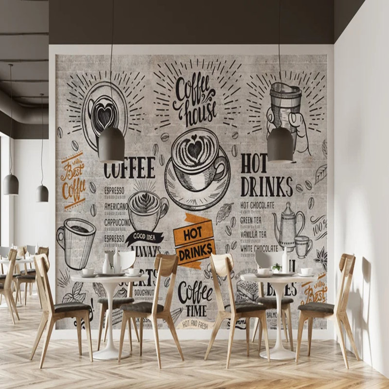 Série d'art mural Coffeehouse - menu rétro, 96" L x 108" W