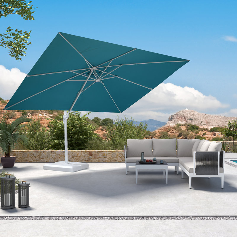 Parasol carré en porte-à-faux 108 po x 132 po avec base blanche PURPLE LEAF, Bleu