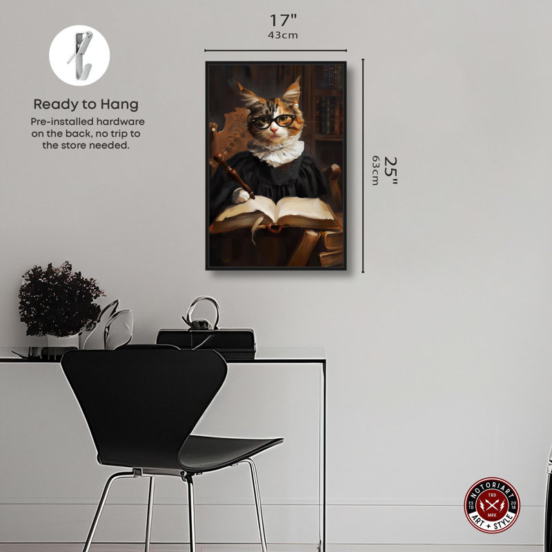 «Judge Kitty», reproduction d'art sur toile par Notoriart, Cadre noir, H 55 po x l 37 po