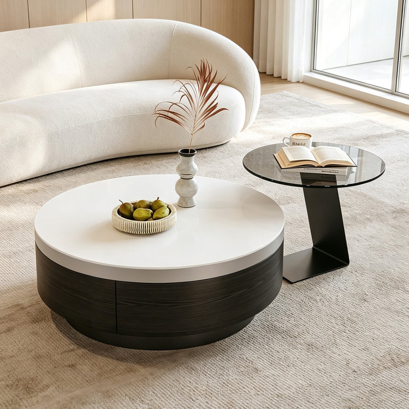 Ensemble de tables basses Modern, White/Transparent Grey Top/Black Base
