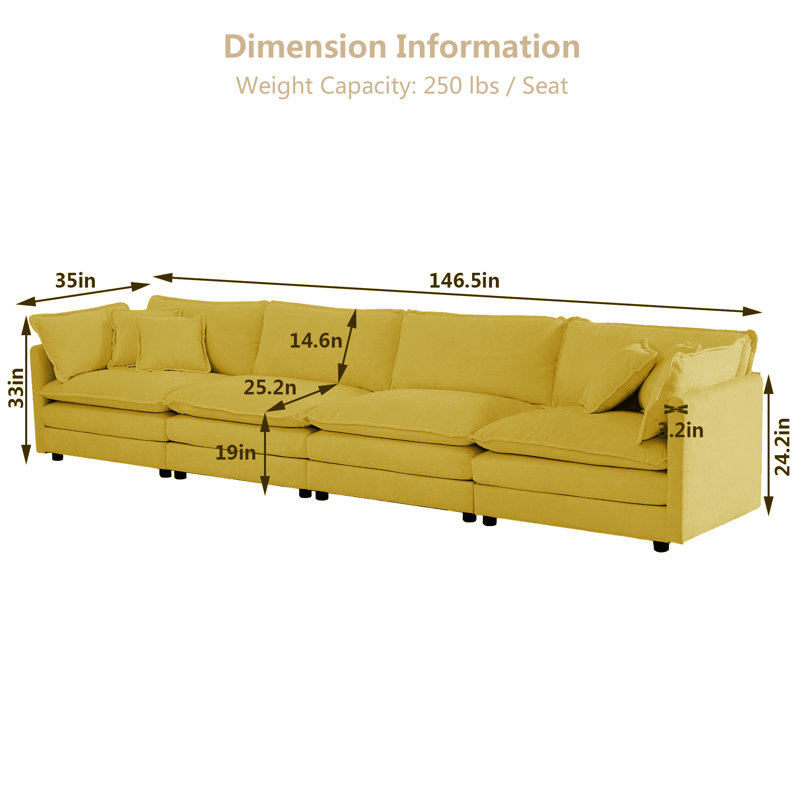 Chenille Cloud Canapé, canapé 4 places pour le salon , H 33 po x l 111,5 po x P 35 po, 3, Yellow
