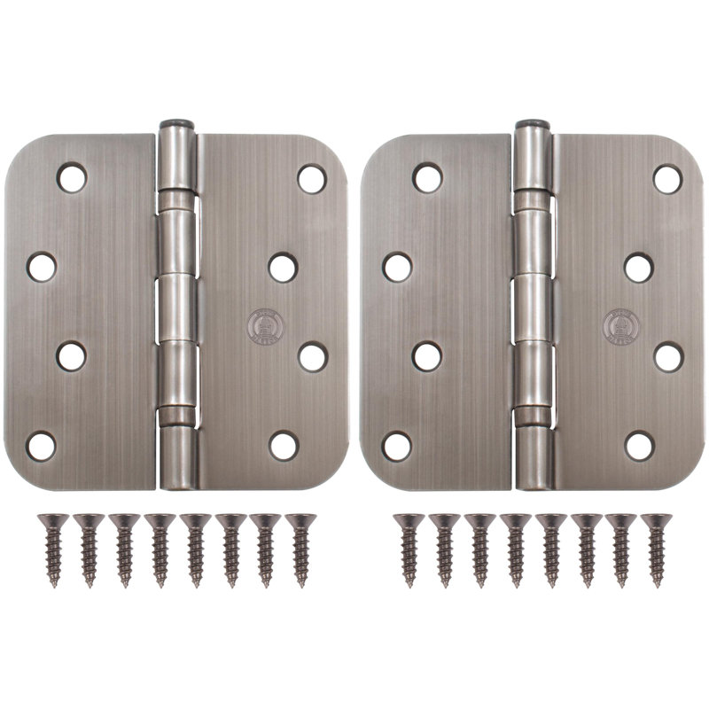 Charnières de porte à roulement à billes 4 po, angle de rayon de 5/8 po, Nickel antique