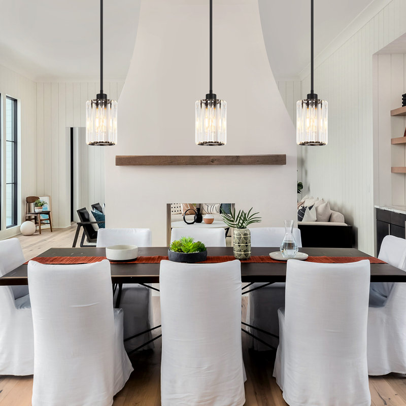 Luminaire suspendu moderne en cristal à 1 lumière avec hauteur réglable Bette, Noir mat