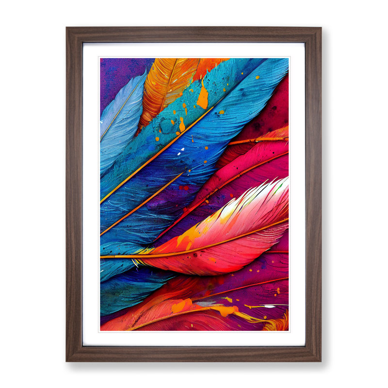 Splashed Feathers No.5 Abstract - Wall Art, 48cm H x 36cm W, Walnut Framed, White
