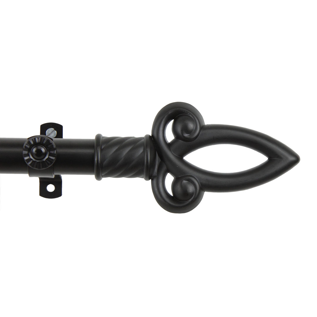 Tavon Steel Rod And Resin Finial Adjustable Single Curtain Rod Fleur De Lis Living 
