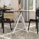 Huebner Glass Top Metal Base Dining Table