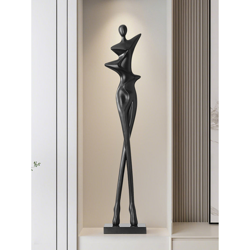 Italian Minimalist Figure Resin Marble Base Sculpture Decoration Item, Black