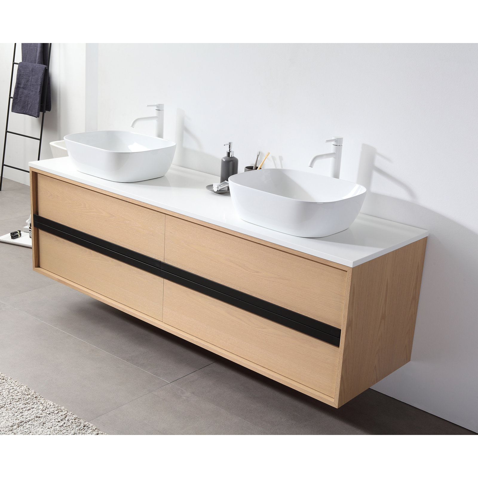 Sintra 72" Cedar Double Bathroom Vanity, Whitewash, Gloss White