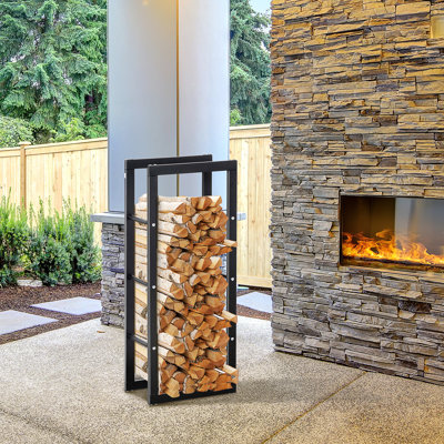 Latitude Run® 16" Firewood Rack Log Holder Fireplace Storage Rack With Handles And 220 Lbs. Weight Capacity, Black