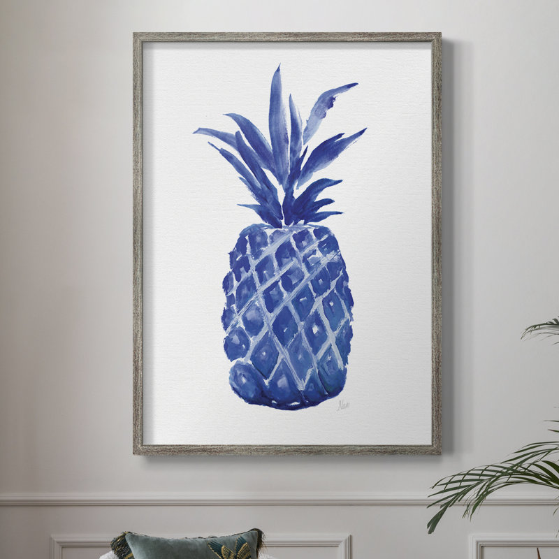Indigo Pineapple Framed Print - Solid Wood, 11" H x 9" W