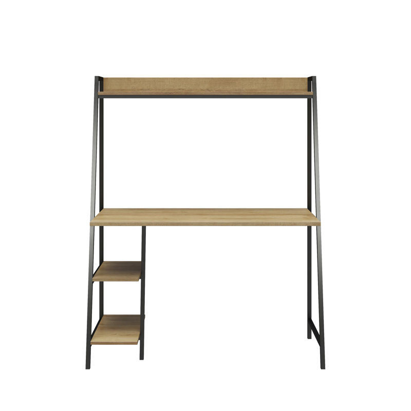 Otisco Stainless Steel Leaning / Ladder Desk, Black, Natural
