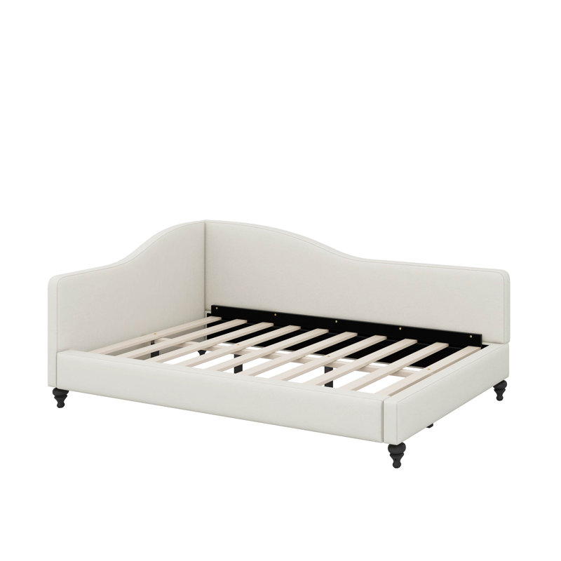 Lit de jour en L en forme de L avec pieds en bois massif, Beige, Complet/Double
