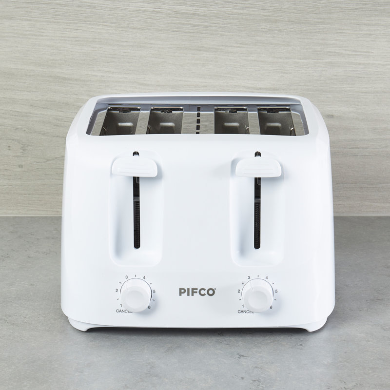 Essentials White Toaster 4 Slice - Dual Control With 6 Browning Levels & Anti-Jam Function - Easy To Clean With Removable Crumbs Tray 1400W